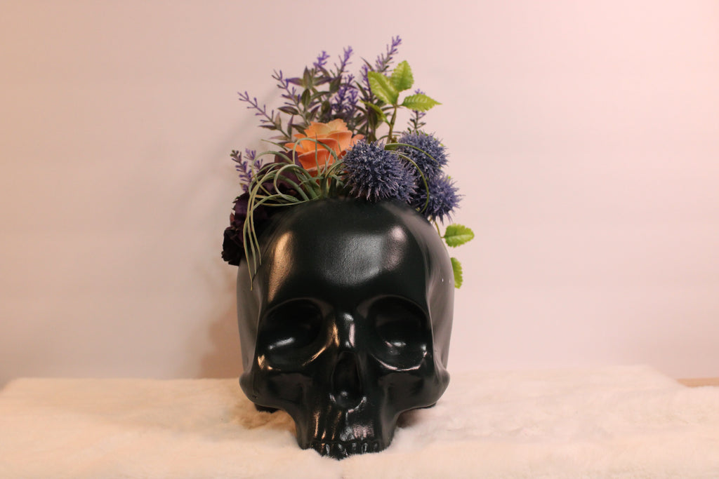 Hunter Green Skull Succulent Flower Decor